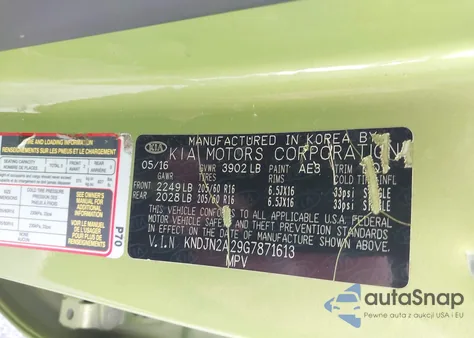 2016 Kia Soul z USA, uszkodzony, nr VIN KNDJN2A29G7871613